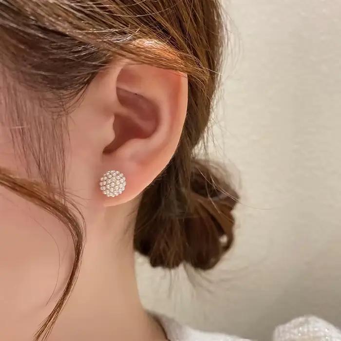 Boucles d'oreilles élégantes avec pendentif en perles suspendues au dos, bijoux Design sens, accessoires de mode coréenne, boucles d'oreilles douces pour filles