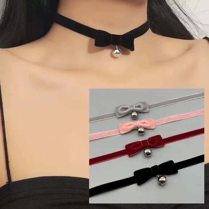 Collier ras du cou avec cloche à nœud papillon, fait à la main, pendentif noir et rouge, collier ras du cou pour Cosplay, bijoux de Costume de noël Vintage
