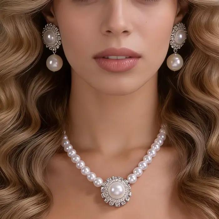 Ensemble de bijoux scintillants en perles fabriquées à la main, bijoux de déclaration de mode rétro pour les occasions de soirée de style formel avec un style élégant