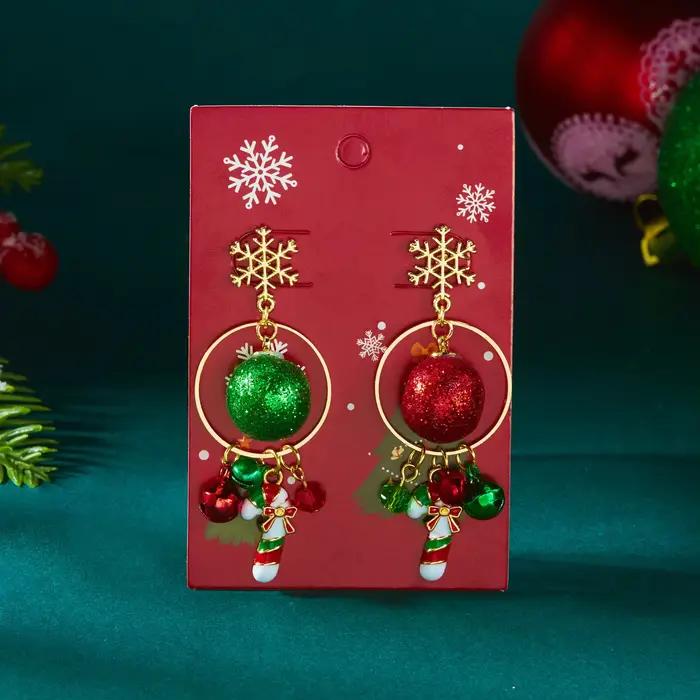 Boucles d'oreilles flocon de neige de noël, canne à sucre, cloche, cerceau en émail, goutte d'eau pour femmes, collier de noël, boucle d'oreille, bijoux de fête du nouvel an, cadeau