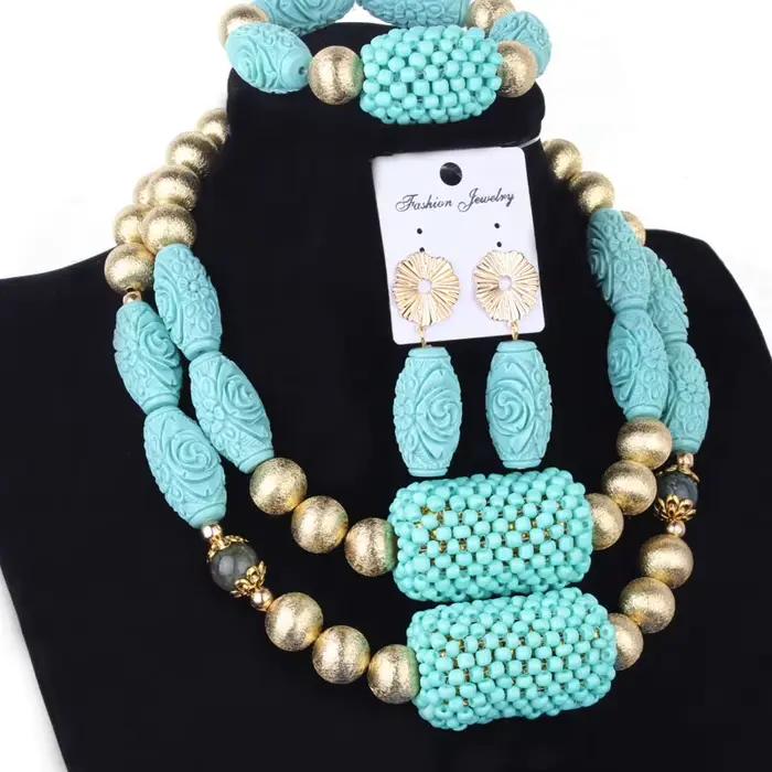 Dudo PRPeach-Ensemble de bijoux en perles africaines pour femmes, grand ensemble de bijoux en cristal, mariage indien nigwin