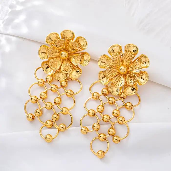 Bijoux en acier inoxydable pour femme, bijoux en or 24 carats de Dubaï, ensemble collier et boucles d'oreilles, hypoallergénique, imperméable, cadeaux de mariage pour femmes