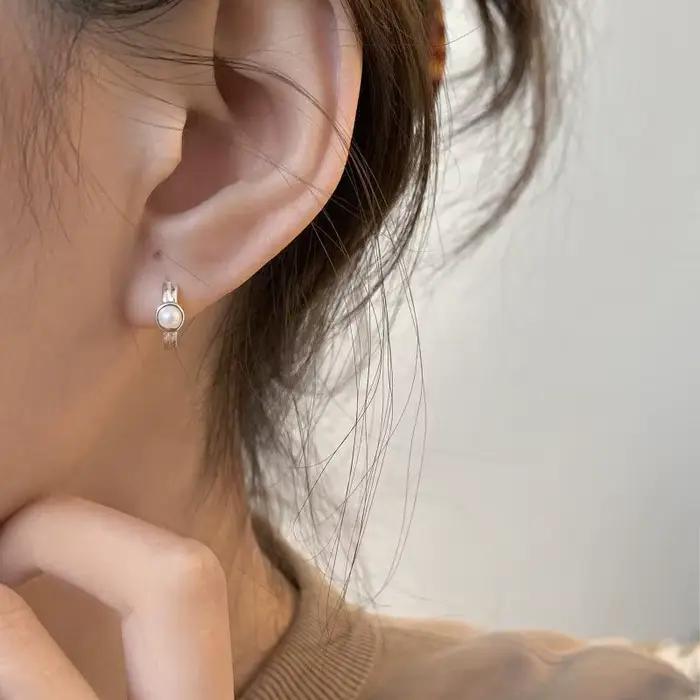 Boucles d'oreilles en perles d'argent regardé 925 pour femmes, boucle d'oreille en forme de carillon, bijoux anti-allergie, accessoires de fête, cadeau