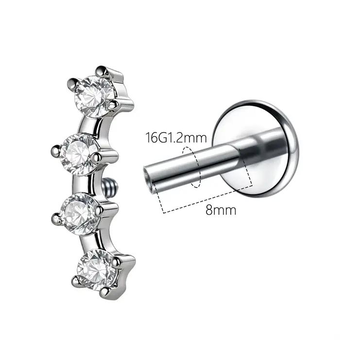 1 pièce Boucle d'oreille clou hélix en zircon fleur pour femme, piercing labret fleur à filetage interne, bijou de piercing corporel pour tragus