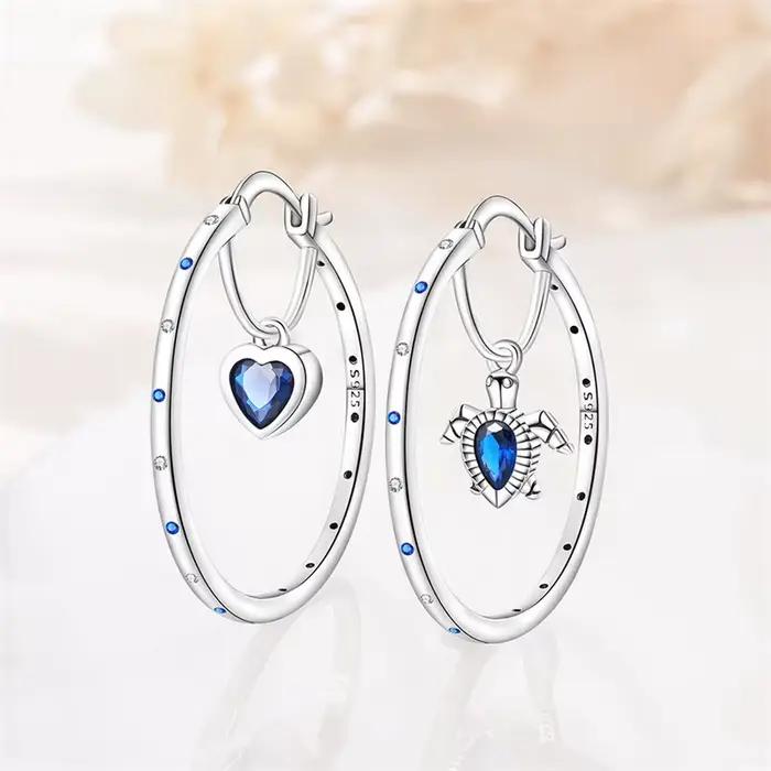 Nouvelles boucles d'oreilles en argent sterling 925 en forme de tortue de mer pour femme, brillantes, pour mariage, fiançailles, bijoux cadeau