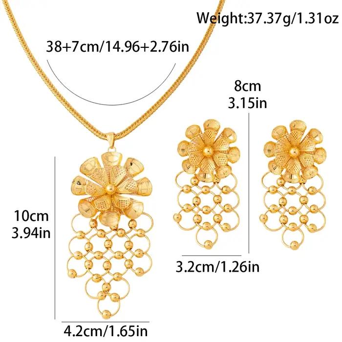 Bijoux en acier inoxydable pour femme, bijoux en or 24 carats de Dubaï, ensemble collier et boucles d'oreilles, hypoallergénique, imperméable, cadeaux de mariage pour femmes