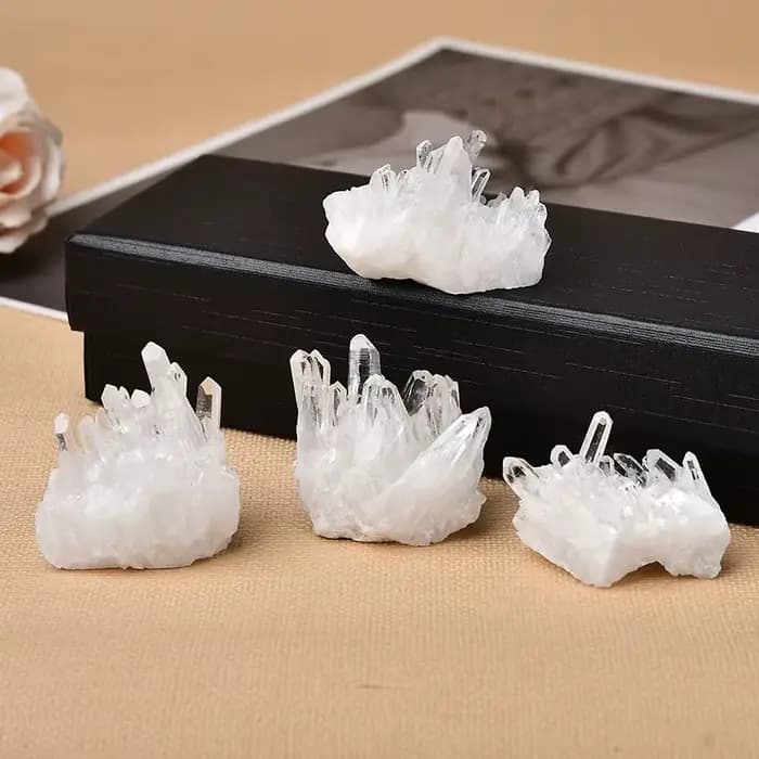 Grappe de cristaux naturels, Quartz brut blanc clair, pierres de guérison, spécimen Reiki, décoration de la maison, cadeaux minéraux bruts