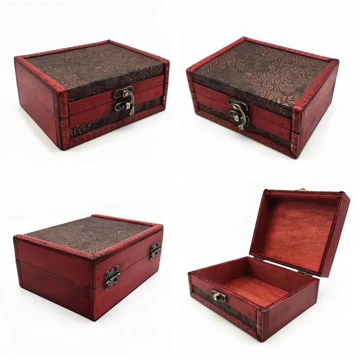 Boîte de rangement en bois rétro pour bijoux, cartes de tarot, organisateur de bureau, conteneur à clapet en bois, étui cadeau