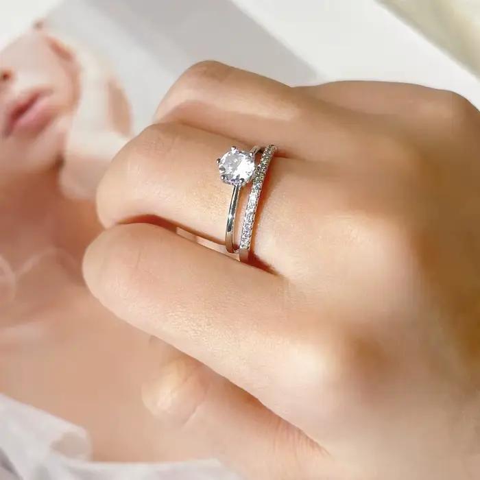 Ensemble d'anneaux de mariage assortis pour femmes, bagues de fiançailles, accessoires en pierre de cristal de Zircon, bijoux SR013