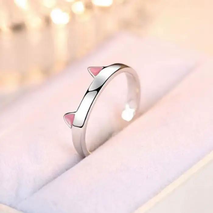 Bague tendance avec oreilles de chat mignonnes et patte de chat, design créatif, pour femmes et filles, bijoux cadeaux