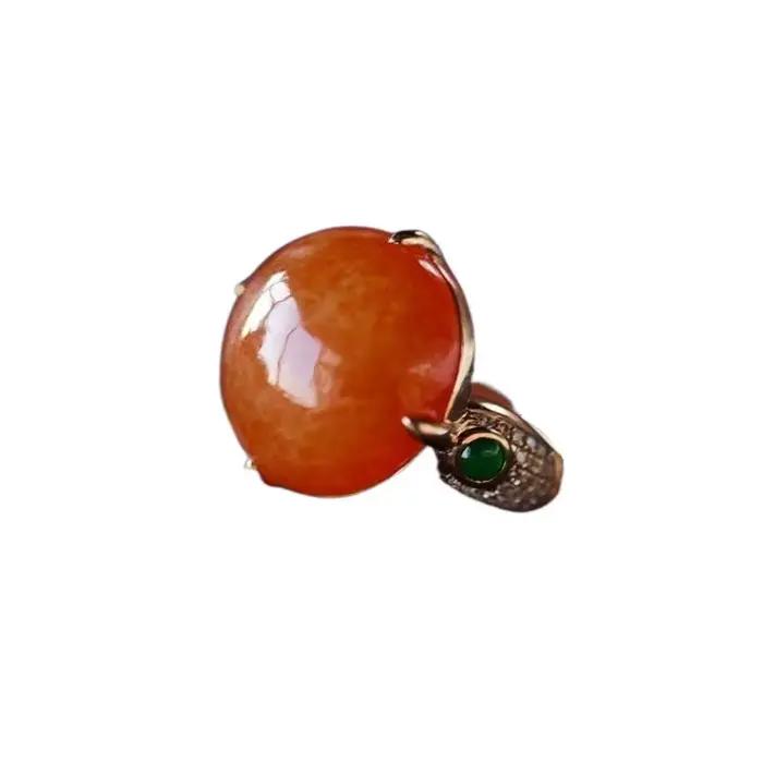 Inspiré par des bagues de fiançailles circulaires incrustées de calcédoine naturelle rouge glacé pour femmes, bijoux quotidiens élégants et adaptés