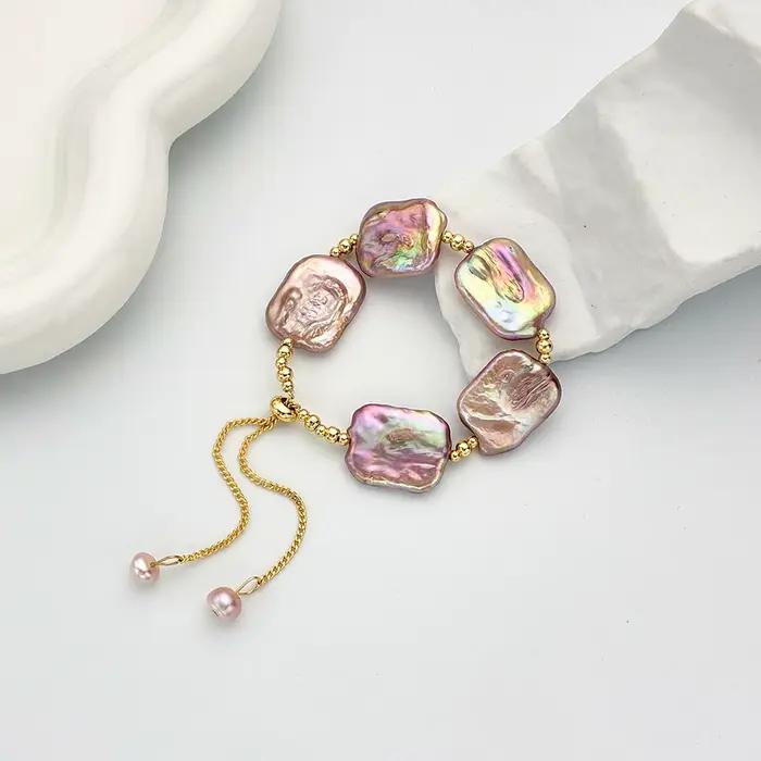 Bracelets réglables en perles baroques colorées d'eau douce naturelles, Design Original, pour mariage, femmes et filles, amoureux, bijoux fins