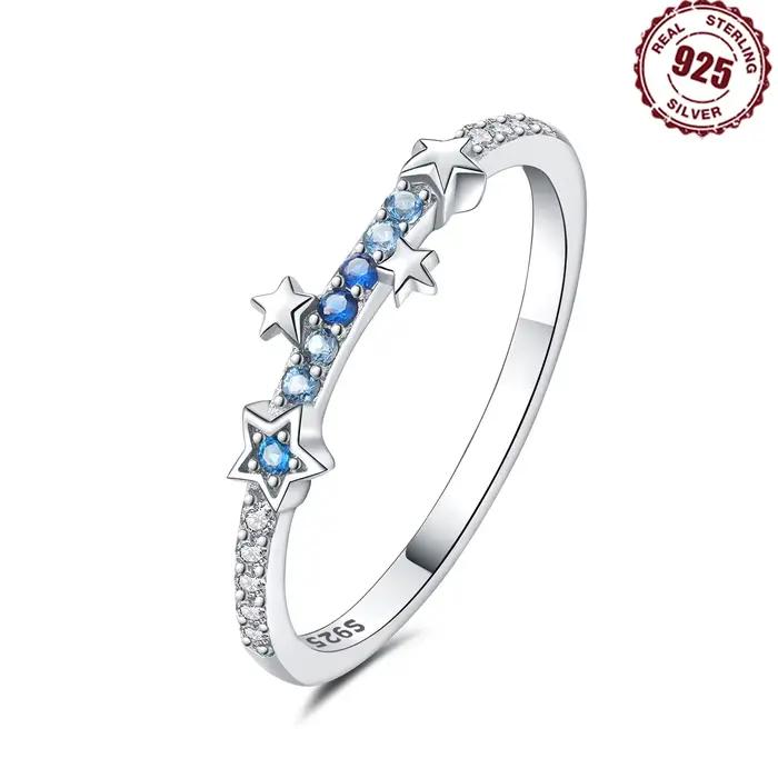 Bague fermée en argent Sterling 925 pour femmes, dégradé d'étoile en Zircon, bijoux de personnalité, cadeaux exquis pour fête d'anniversaire