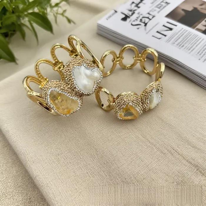 Bracelet de perles d'eau douce baroques naturelles, personnalisé incrusté de cristal de Citrine bleu jaune, Bracelet en pierre primitive pour femmes
