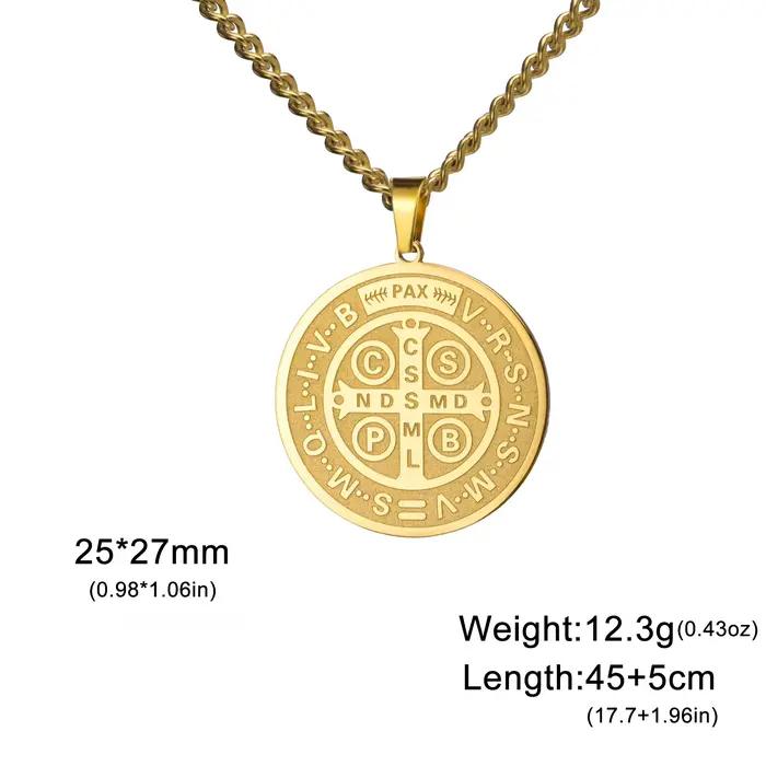 Collier pendentif médaille Saint benoît ma forme pour femmes et hommes, en acier inoxydable plaqué or, rond, Double face, ras du cou, bijoux cadeaux