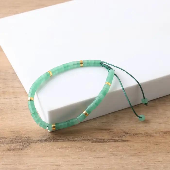 Bracelet de perles d'aventurine verte, réglable de haute qualité, bracelet minimaliste en pierre naturelle, bracelet délicat, pierre précieuse tibétaine