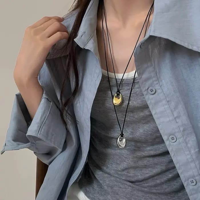 Collier réglable en cuir PU avec pendentif haricot irrégulier, chaîne de clavicule, breloque géométrique, accessoire unisexe