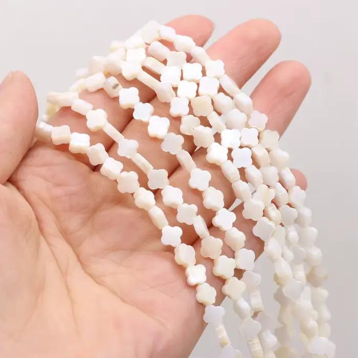 Perles de coquillage en nacre naturelle, trèfle porte-bonheur à quatre feuilles, amples, pour la fabrication de bijoux, collier et Bracelet, 14 pouces, vente en gros
