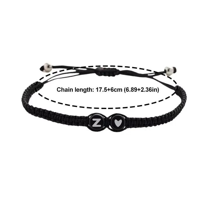 Bracelet tissé à 26 lettres, réglable, tissé à la main, tressé pour Couple, avec perles noires et blanches, accessoires de bijoux personnalisés