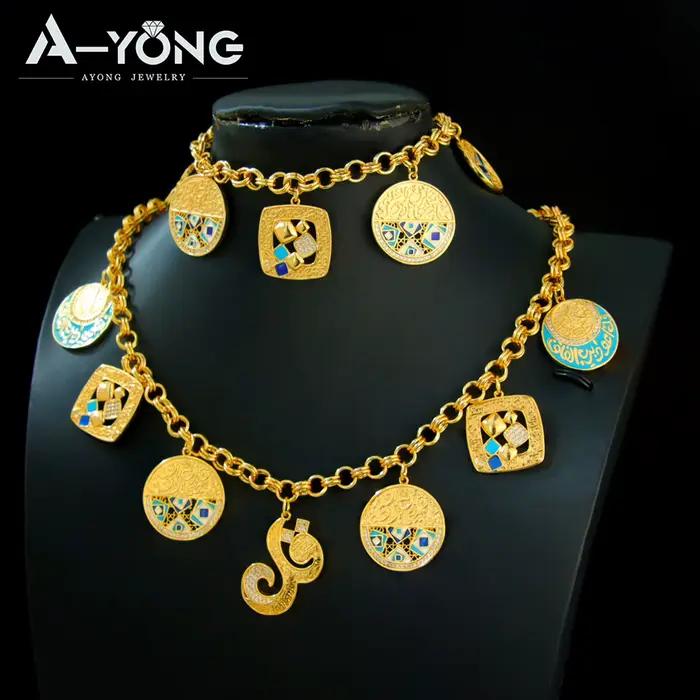 Parure de bijoux hip-hop arabe plaqué or 21 carats, style Bollywood, collier et bracelet punk, pour femmes algériennes, idéal pour événements et fêtes, bijoux vintage