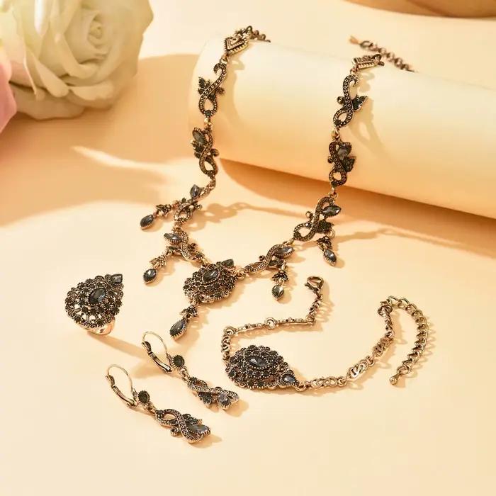 Bijoux de mariage en cristal, ensemble de bijoux en Bronze arabe, cadeau de mariée, mode algérienne, collier, boucles d'oreilles, Bracelet, bague