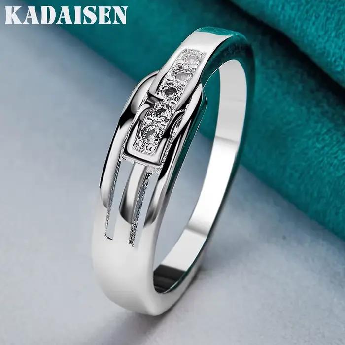 Argent sterling 925, zircon AAAAA 7-10 #   Bague pour femmes, bijoux de charme à la mode pour fête de mariage