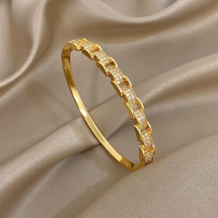 Greatera – Bracelet en cuivre épissé, chaîne ajourée, combinaison de bagues, Zircon cubique rempli, bijoux populaires et polyvalents pour femmes