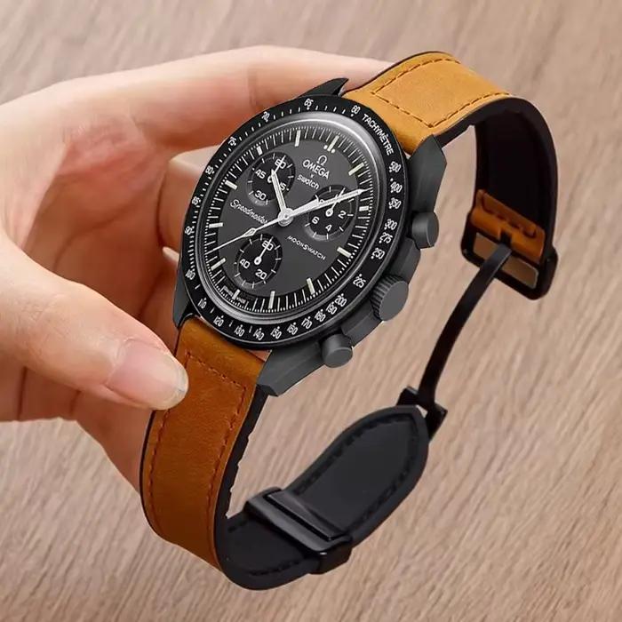 Cuir + Bracelet en Silicone pour Omega X Swatch Joint MoonSwatch Bracelet magnétique Bracelet Vintage pour MoonSwatch Bracelet de montre Correa
