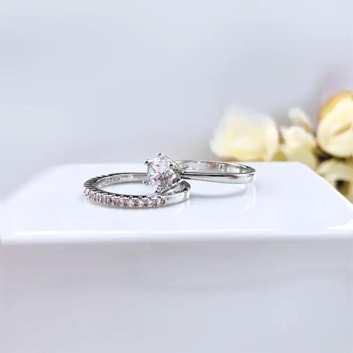 Ensemble d'anneaux de mariage assortis pour femmes, bagues de fiançailles, accessoires en pierre de cristal de Zircon, bijoux SR013