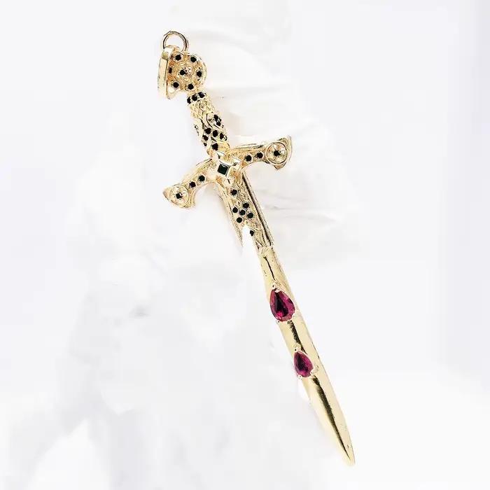 Pendentif épée en or, flambant neuf, bijoux fins d'été, accessoire Design Vintage, cadeau en argent Sterling 925 pour femmes et hommes