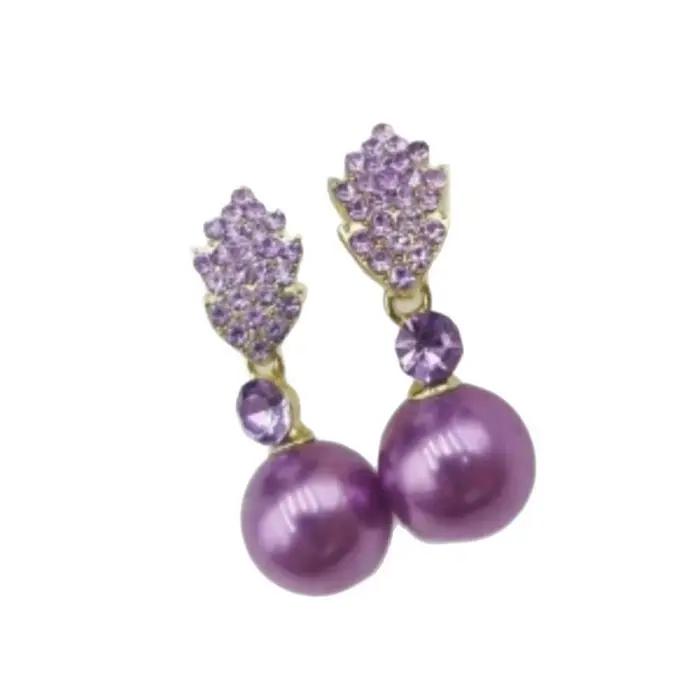 Boucles d'oreilles de luxe pour femmes, romantique, violet brillant, feuilles de Zircon, pendentif en perles, bijoux de charme de mariée de mariage