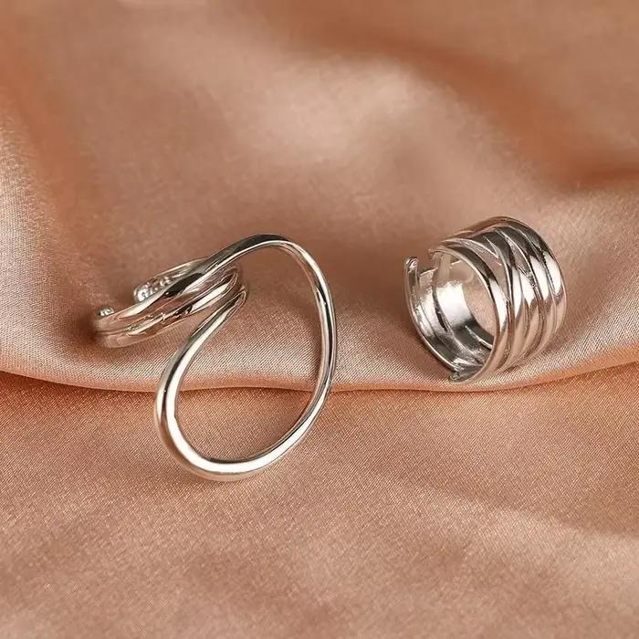 Ensemble de matiques géométriques déformées vintage pour femmes, grandes matiques en argent, lignes uniques, bijoux de doigt, cadeau d'anniversaire, document