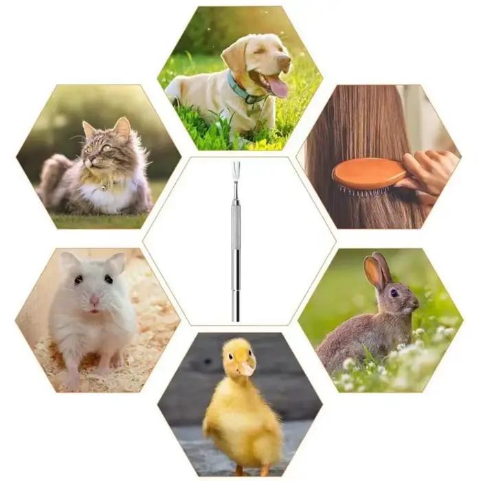 Pince à tiques en acier inoxydable, design efficace en forme de fourche, outil de traitement des puces pour animaux de compagnie