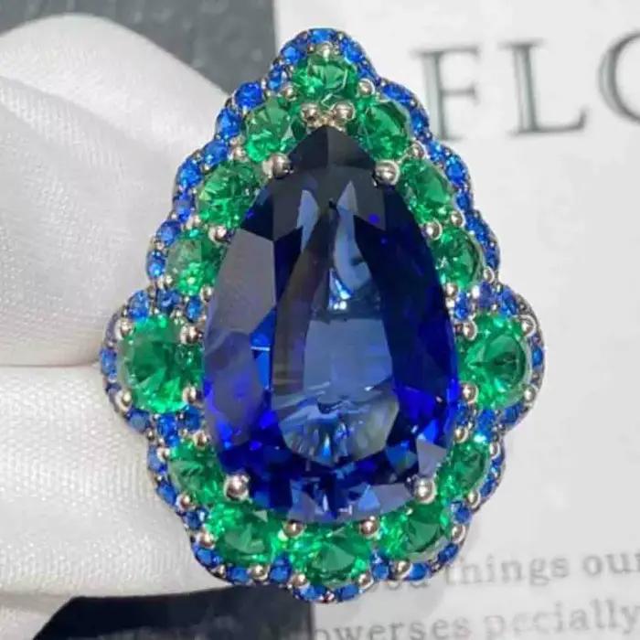 WUIHA – bague de fiançailles en argent Sterling 100% 925, saphir de laboratoire, émeraude, diamants à haute teneur en carbone, pierres précieuses, bijoux fins