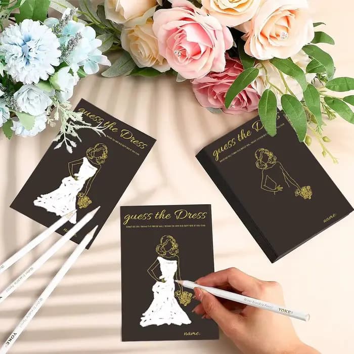 Cartes de jeux amusantes pour devinez la robe, avec crayon, carte de souhait pour fête prénuptiale, décoration pour invités, mariage, fiançailles, fête, 10 pièces/ensemble
