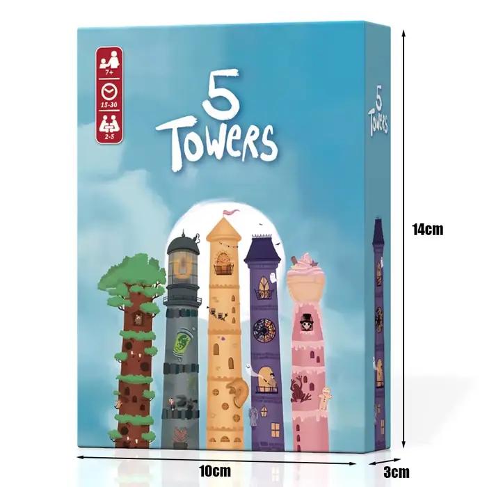 Jeu de société de puzzle d'empilage de tours abstraites 5 Tours, version chinois-anglais, pour les moments de loisirs en groupe