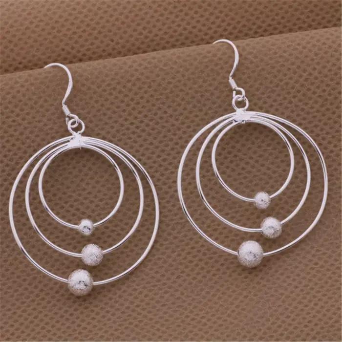 Boucles d'oreilles en argent Sterling 100% pur pour femmes, bijoux à trois cercles, perles, cadeaux de noël, fête de mariage, nouvelle collection 925