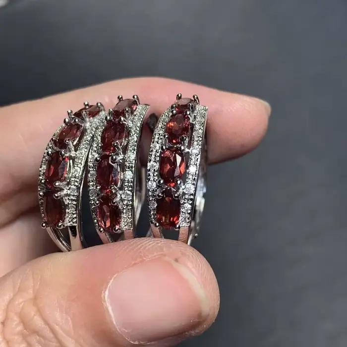 Bague vintage en grenat naturel, 60 pierres, faite à la main, bijoux pour femmes, cadeau