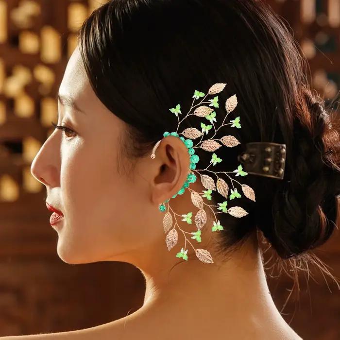 Manchette d'oreille fleurie pour femme, style vintage, clip d'oreille non-percée, décoré de cristaux, boucle d'oreille élégante et polyvalente pour les rendez-vous