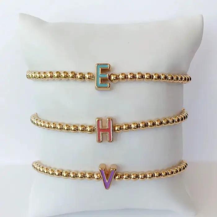 1 bracelet de perles avec lettres de nom personnalisées, bracelet en or avec texte personnalisé fait à la main, cadeau de noël et de Thanksgiving