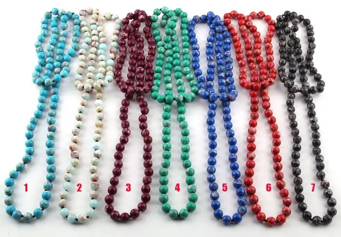 Bijoux bohème pour femmes, perles d'empereur, pierres semi-précieuses, long collier noué, cadeau de Festival