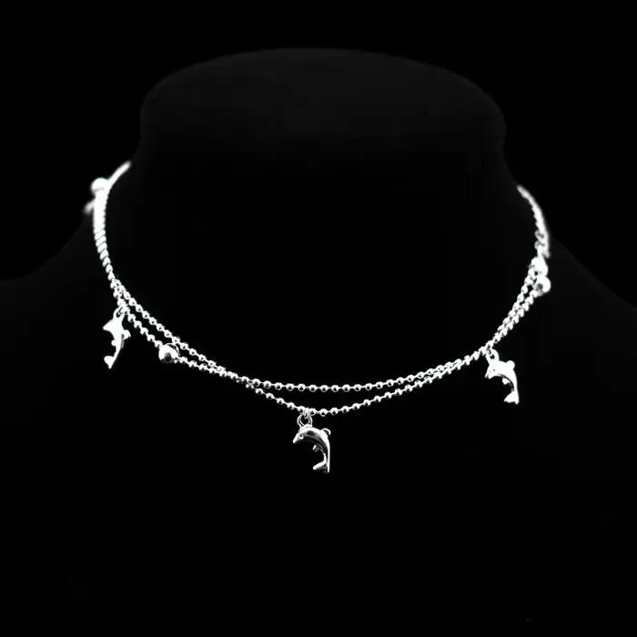 Nouvelle mode dauphin pendentif petite boule ronde perle Bracelet de cheville 925 en argent Sterling dauphin chaîne de cheville pour les femmes bijoux cadeau