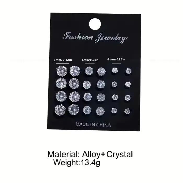 Ensemble de 12 paires de boucles d'oreilles en acier inoxydable avec zircon, boucles d'oreilles rondes, bijoux de mode unisexe, cadeaux