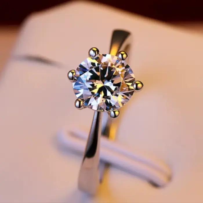Bague classique à six griffes couleur or, avec cristaux autrichiens AAA, pour mariage, cadeau de mariée, bijoux pour femme, bague de fiançailles