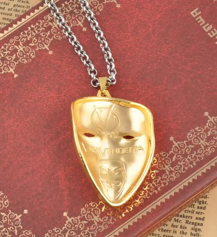 Vendetta – collier à pendentif en V doré pour hommes et femmes, bijou à la mode avec masque facial