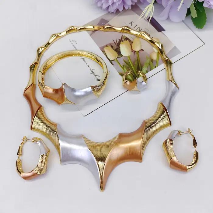 Ensemble de bijoux en or Esale Dubai, plaqué or 18 carats, collier, bracelet et boucles d'oreilles géométriques élégants de style arabe, bijoux de mariage pour femmes nigérianes