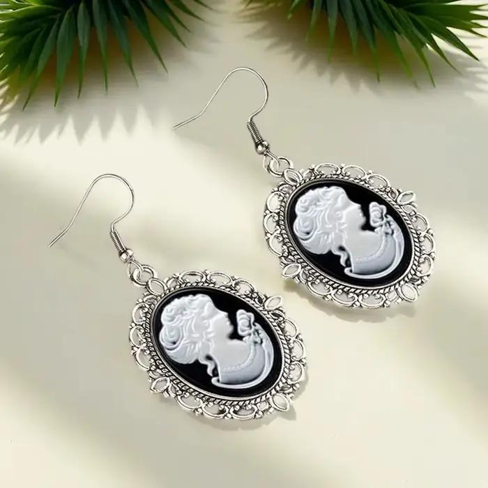 Vintage ovale femme camée boucles d'oreilles européen classique argent plaqué boucles d'oreilles pour femmes bijoux accessoires cadeaux