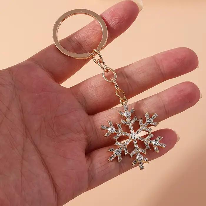 Leslie mignon porte-clés de noël couleur or cristal flocon de neige de noël porte-clés pour les femmes bijoux de fête de noël cadeaux