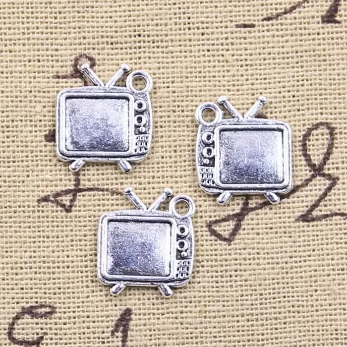 Pendentifs antiques de couleur argent, 20 pièces, ensemble de télévision, bijoux tibétains faits à bricolage main, 15x13mm