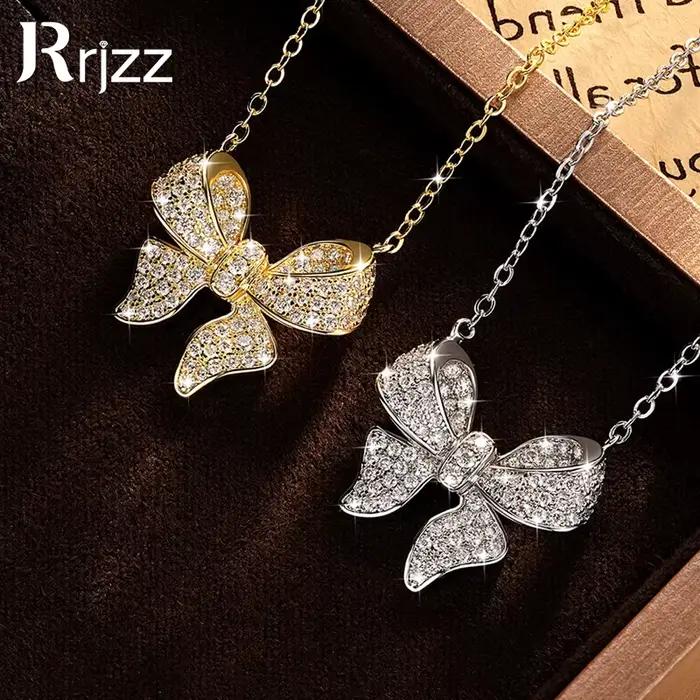 Collier pendentif Rrjzz en moissanite brillante sertie pavé pour femme, collier nœud papillon exquis et tendance, cadeaux de bijoux de mariage